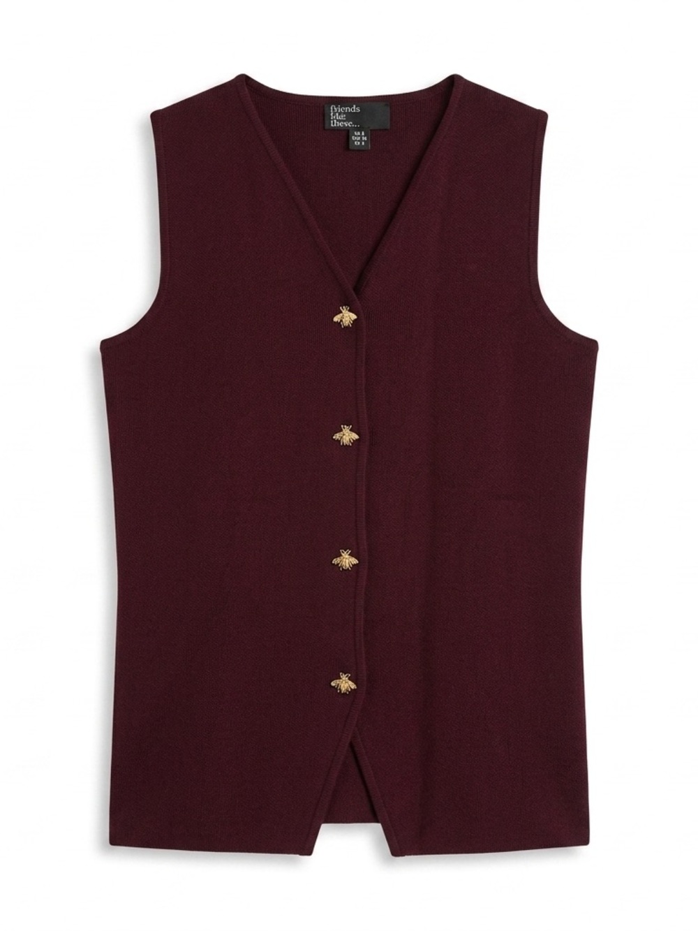 Women's Sleeveless V-Neck Button Vest - Burgundy